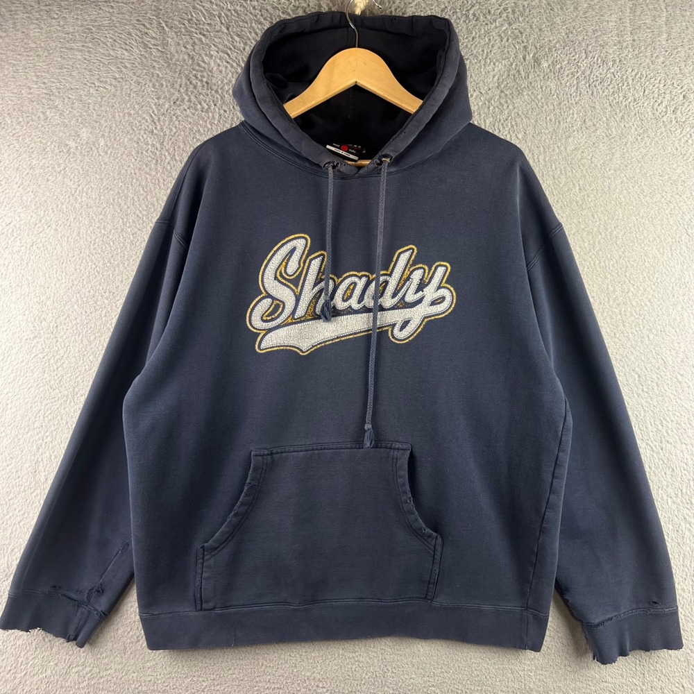 Shady Ltd Mens Large Hoodie Navy Blue Graphic Pullover Distressed Eminem Y2K L